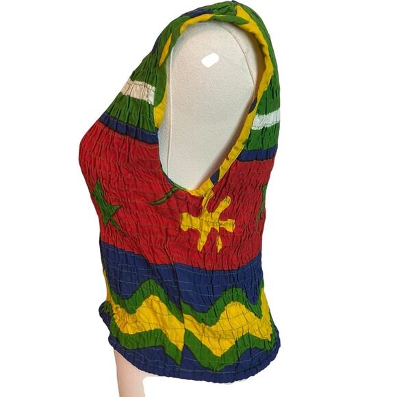VTG. Tank Top Womens Y2K Smocked Tropical Beach Stretch Eclectic Pop Art OS - Picture 2 of 8
